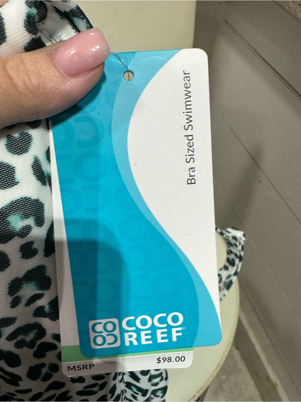 0129 Coco Reef Teal and White Leopard-Print One-Piece Tankini - Picture 3 of 4